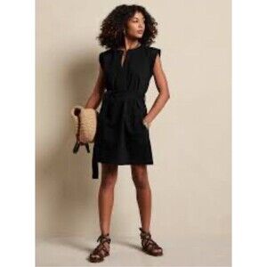 Banana Republic Split Neck Belted Mini Dress Extra Large Black Denim Cotton New